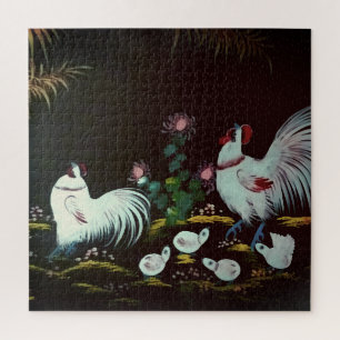 Vintage-Hühnerfamilie Metall-Wandkunst-Druck
