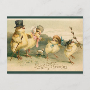 Vintage Hühnerfamilie Ostersonntag Spaziergang Postkarte