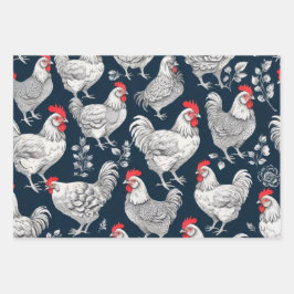 Vintage Hühnerillustration Geschenkpapier Set