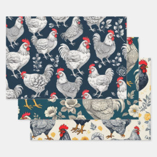Vintage Hühnerillustration Geschenkpapier Set