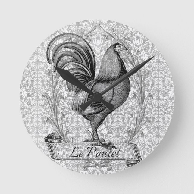 Vintage Hühnerillustration Runde Wanduhr (Vorderseite)
