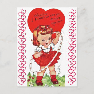 Vintage-Hula-Hoop-Mädchen Valentinstag-Postkarte Postkarte