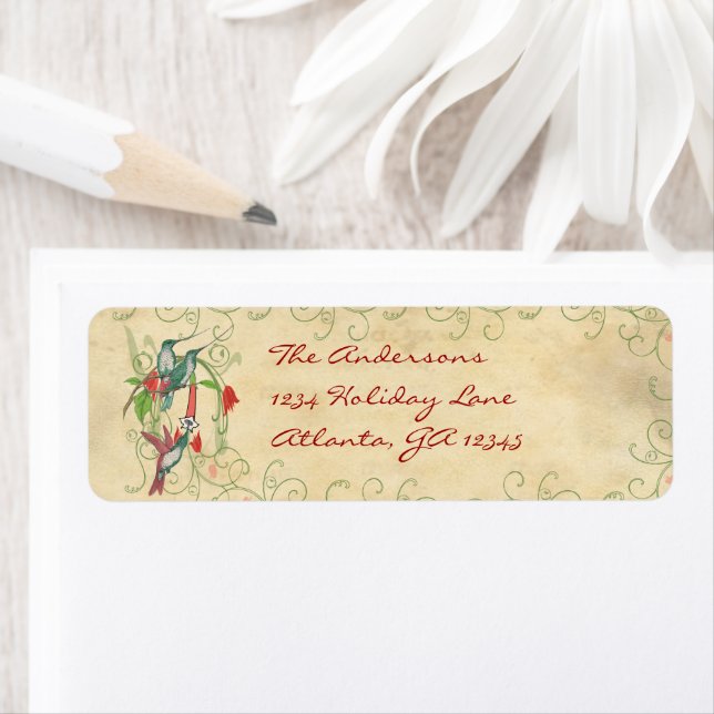 Vintage Humingbird Swirl Rücksendeadresse (Insitu)