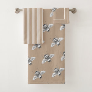 Vintage Hummelbienen und Taupe Badhandtuch Set