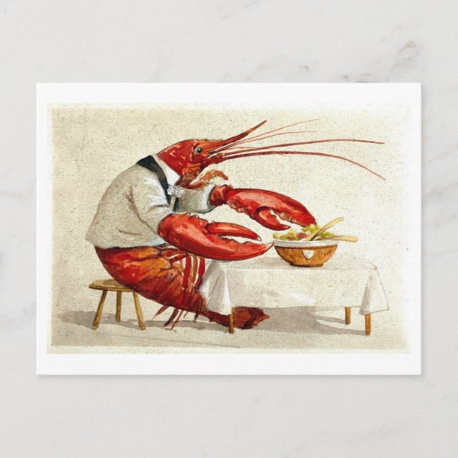 Vintage Hummer essen Salat Postkarte (Vorderseite)