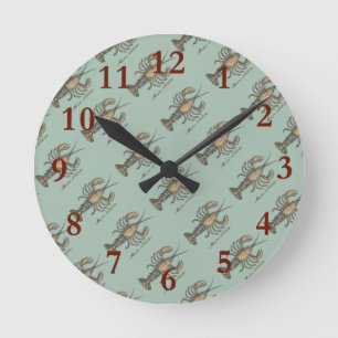 Vintage-Hummer-Illustration: Küsten-Damaskus Runde Wanduhr