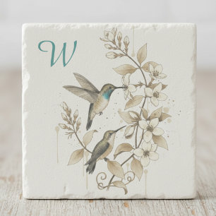 Vintage Hummingbird Botanisches Initial-Geschenk Steinuntersetzer