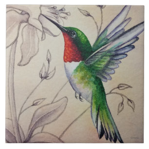 Vintage Hummingbird Nr. 6 Wasserfarbenkunst Fliese