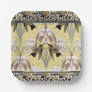 Vintage Hummingbird-Orchidee Art Nouveau-Muster Pappteller