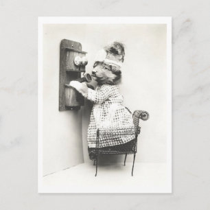 Vintage-Hund beim Telefonieren Seltsamkeit Postkarte