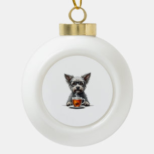 Vintage-Hund hält Tee mit Brille Retro-Haustier-Il Keramik Kugel-Ornament
