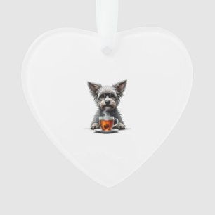 Vintage-Hund hält Tee mit Brille Retro-Haustier-Il Ornament