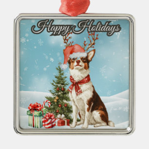 Vintage-Hund mit Geweih "Frohe Feiertage Ornament Aus Metall