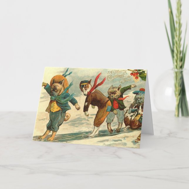 Vintage Hunde Feiertagskarte (Vorderseite)