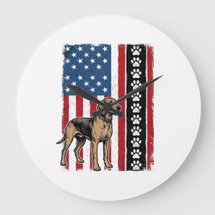 Vintage-Hunde-Flagge Pfotenabdruck Patriotisches-S Große Wanduhr