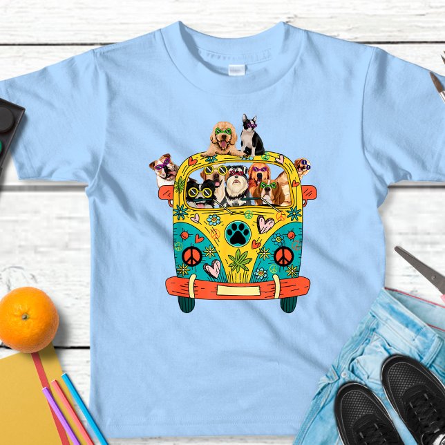 Vintage Hunde in Hippie Van T-Shirt (Von Creator hochgeladen)