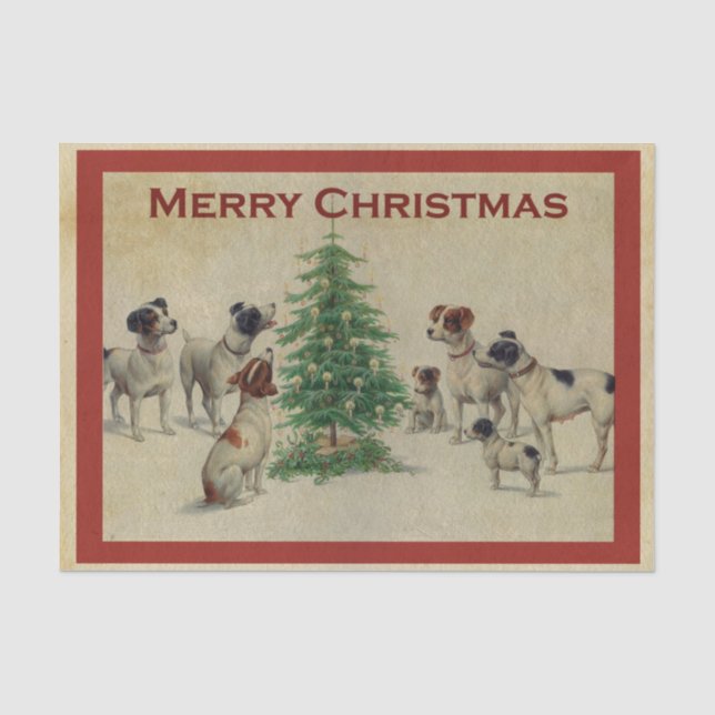 Vintage Hunde Liebe der Weihnachtsbaume Seidenpapier (Vorderseite)