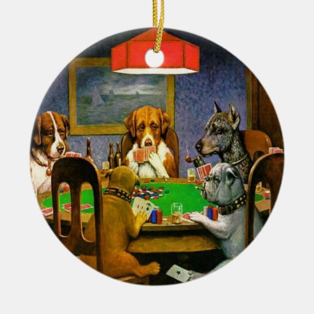 Vintage Hunde spielen Poker Keramikornament (Vorne)