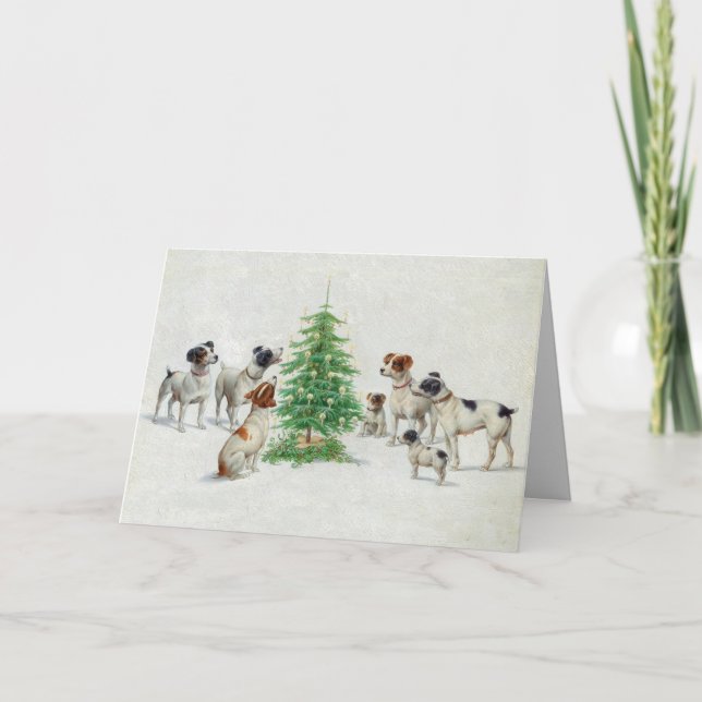 Vintage Hunde Weihnachtsbaum Personalisiert Gruß Karte (Vorderseite)