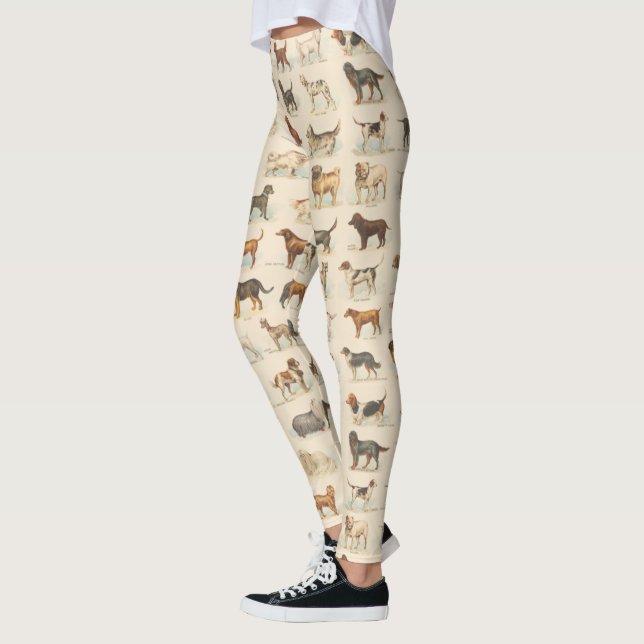Vintage Hundezeichnungen Gemustert Leggings (Links)