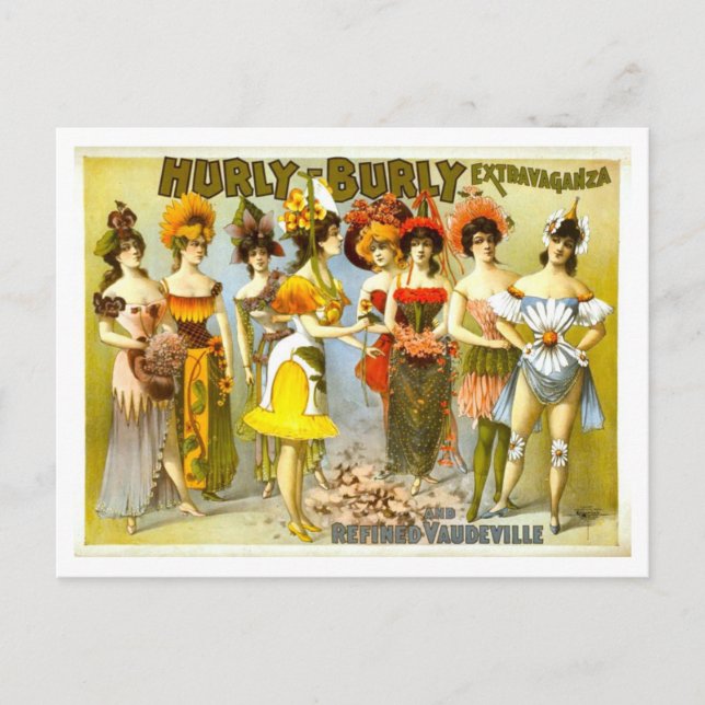 Vintage Hurly-Burly-Vaudeville-Werbung Postkarte (Vorderseite)