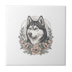 Vintage-Husky-Blumenportrait-Shirt-Design_1 Fliese