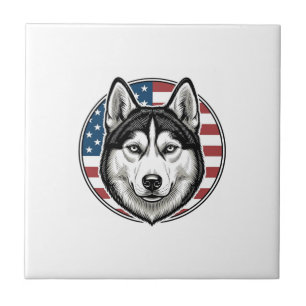 Vintage Husky Patriotischer Hund Vektor-Shirt Desi Fliese