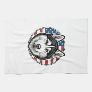 Vintage Husky Patriotischer Hund Vektor-Shirt-Desi Geschirrtuch