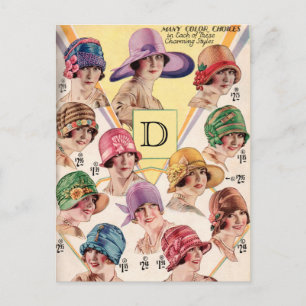 Vintage Hüte Benutzerdefiniertes Monogramm Postkar Postkarte