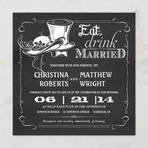 Vintage-Hüte Kreidetafel Hochzeitseinladungen Einladung