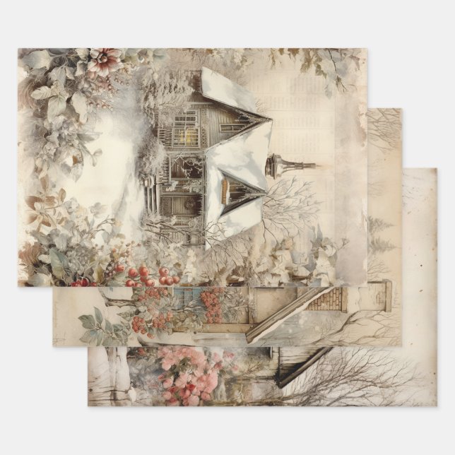 Vintage Hütte Garten Ephemera Geschenkpapier Set (Set)