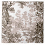 Vintage Hütte Landschaft Stadt Brown & Weiß Fliese<br><div class="desc">Klassische Vintage Landschaft toile de jouy Muster mit rustikaler Hütte und Brücke in einer Lichtung gerahmt von einem Baumbestand in hellen und dunkelbraunen Tönen auf weißem Hintergrund. Das Muster ist nahtlos und kann nach oben oder unten skaliert werden.</div>