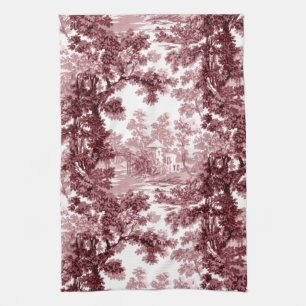 Vintage Hütte Landschaft Toile Pink & White Geschirrtuch