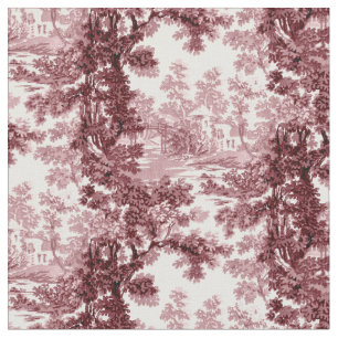 Vintage Hütte Landschaft Toile Rosa & Weiß Stoff