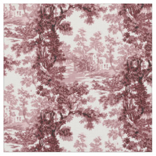 Vintage Hütte Landschaft Toile Rosa & Weiß Stoff