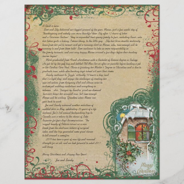 Vintage Hütte Winter Szene Weihnachtsbrief (Vorderseite)