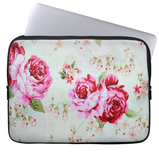 Vintage Hütten-Rosen-Blumenblumenlaptop-Hülse Laptopschutzhülle (Vorderseite)