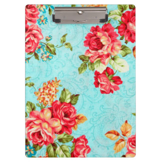 Vintage Hütten-Rote Rose mit Blumen Klemmbrett