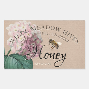 Vintage Hydrangea Blume & Bienenhoney Label Kraft Rechteckiger Aufkleber