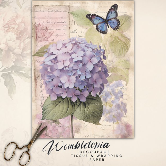 Vintage Hydrangea & Butterfly Dekoupage Ephemera Seidenpapier (Von Creator hochgeladen)