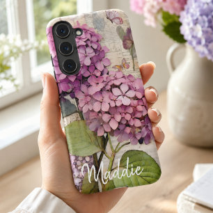 Vintage Hydrangea & Butterfly Rosa Personalisiert Samsung Galaxy Hülle