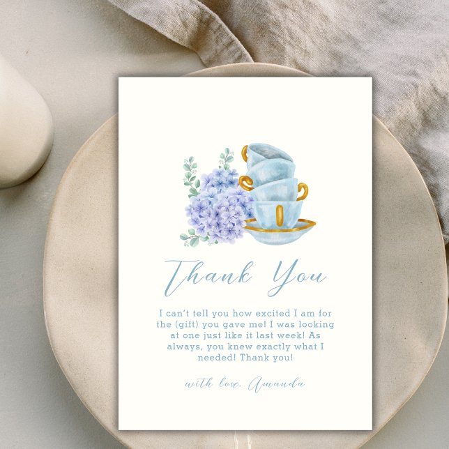 Vintage Hydrangea Tea Brewing Baby Dusche Dankeskarte (Vintage Hydrangea Tea Brewing Baby Shower Thank You Card)