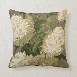 Vintage Hydrangea, Weiß Grün und Graublume Kissen