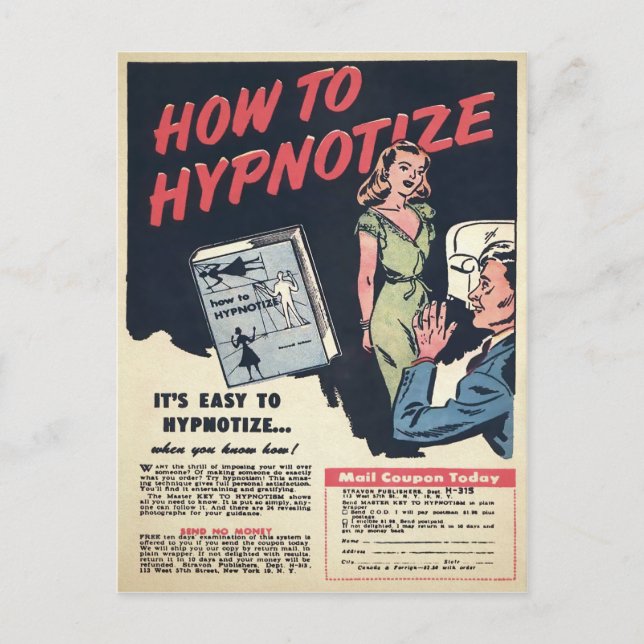 Vintage Hypnose-Werbung Postkarte (Vorderseite)
