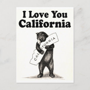 Vintage I Love You Kalifornien State Bär Postkarte