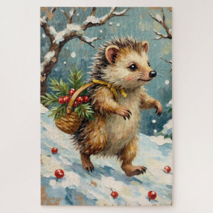 Vintage-Igel mit Weihnachtsbeerkorb