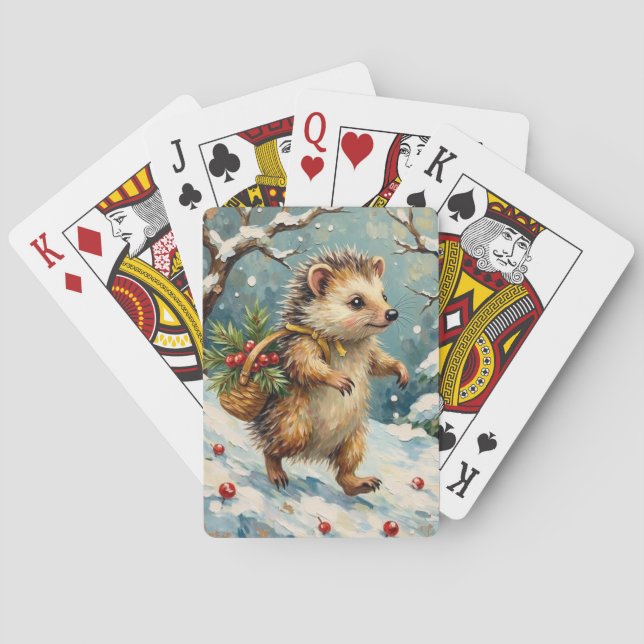 Vintage-Igel mit Weihnachtsbeerkorb Spielkarten (Rückseite)