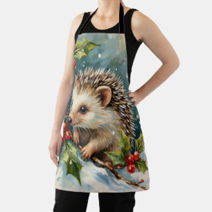 Vintage Igel unter Stechpalmen-Weihnachten Schürze