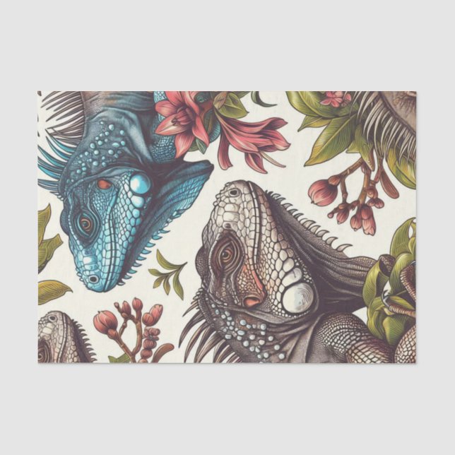 Vintage Iguana Nahtlose Malerei Seidenpapier (Vorderseite)