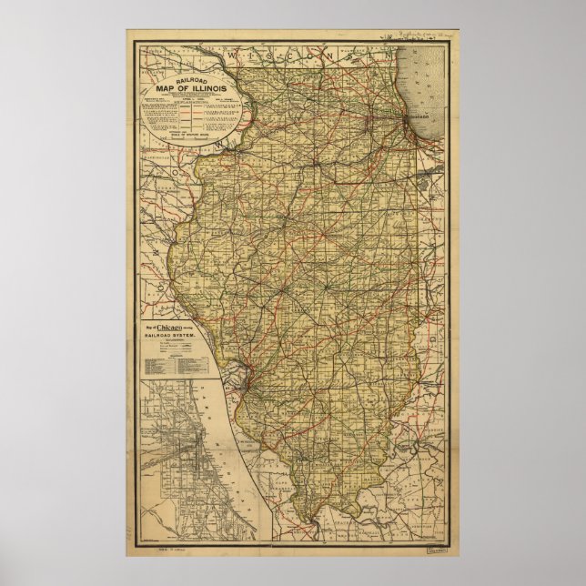 Vintage Illinois-Eisenbahnkarte (1897) Poster (Vorne)